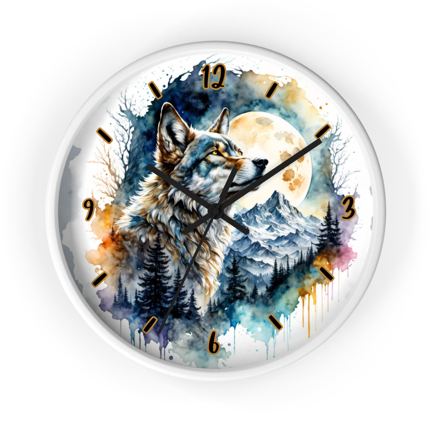 "Moonlit Lone Wolf" Wall Clock