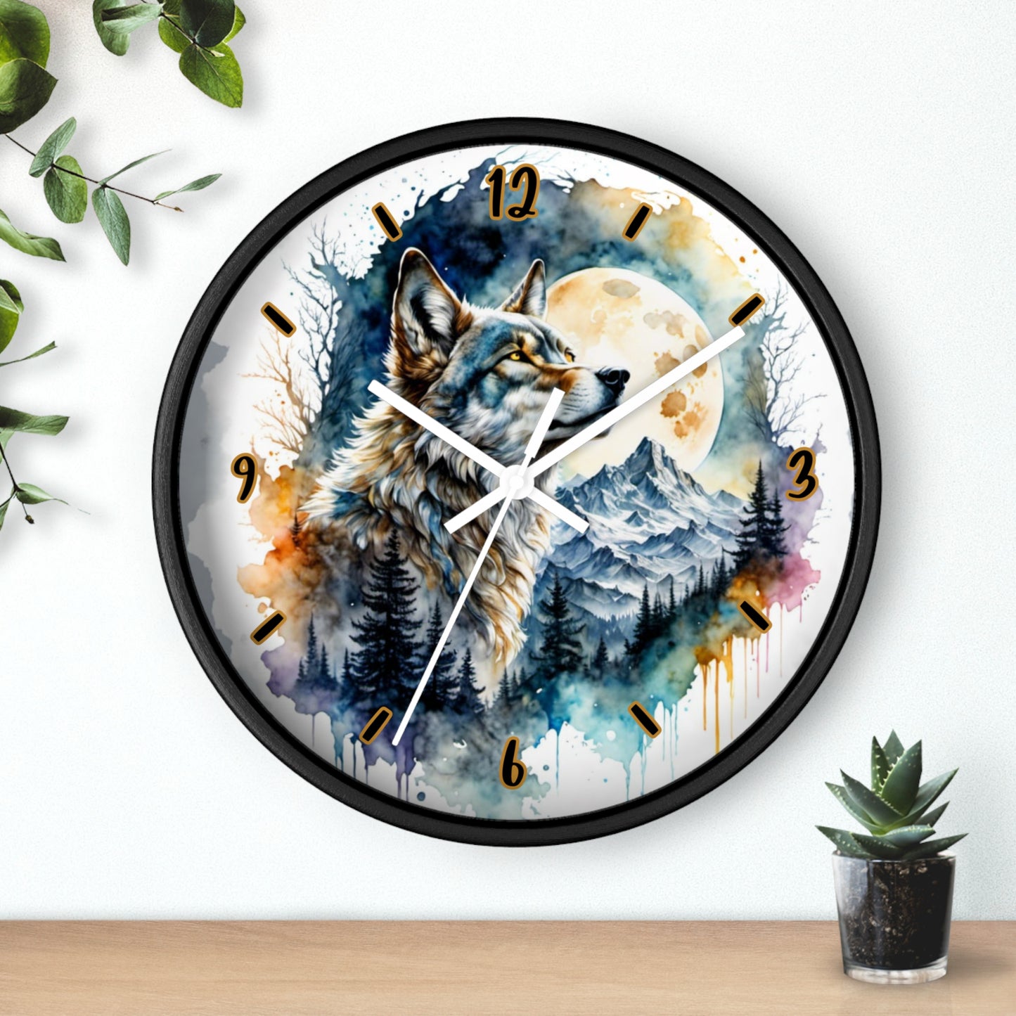 "Moonlit Lone Wolf" Wall Clock