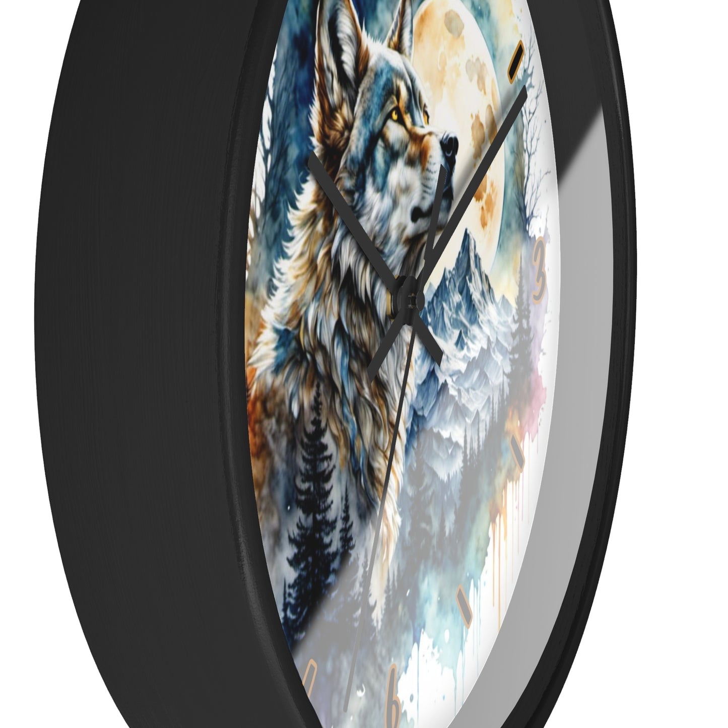 "Moonlit Lone Wolf" Wall Clock