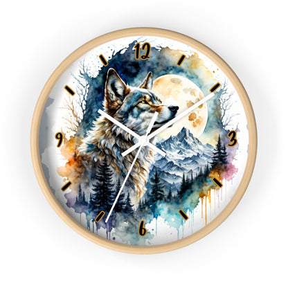 "Moonlit Lone Wolf" Wall Clock