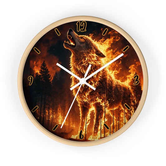 "Blazing Inferno Wolf Spirit" Wall Clock