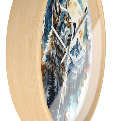 "Moonlit Lone Wolf" Wall Clock