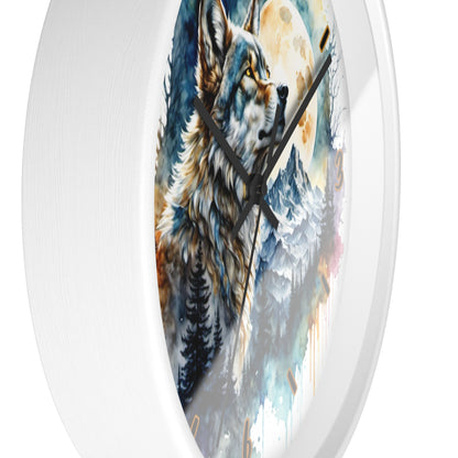 "Moonlit Lone Wolf" Wall Clock