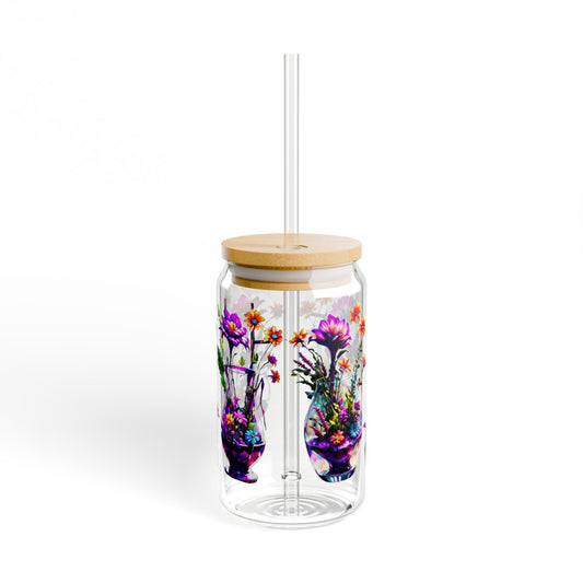 "Blooming Elegance" 16oz Glass Tumbler