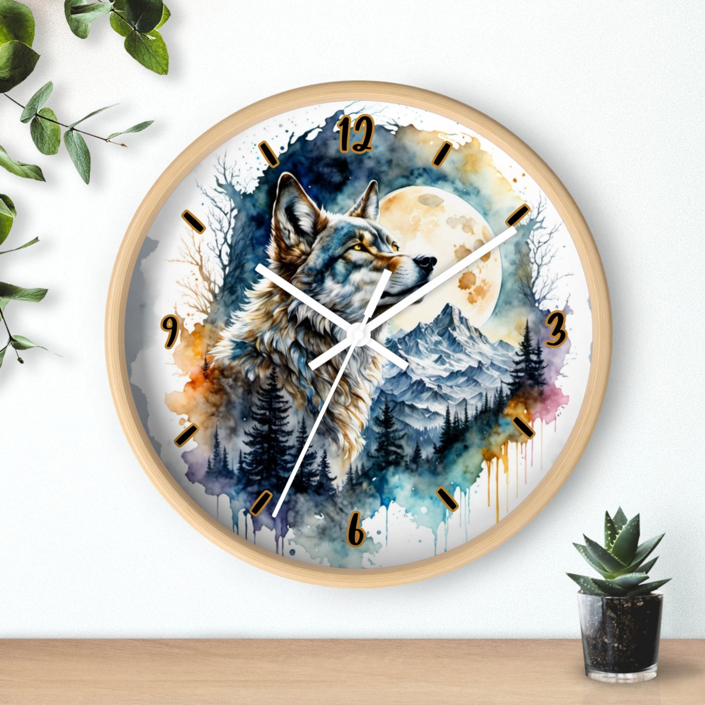 "Moonlit Lone Wolf" Wall Clock