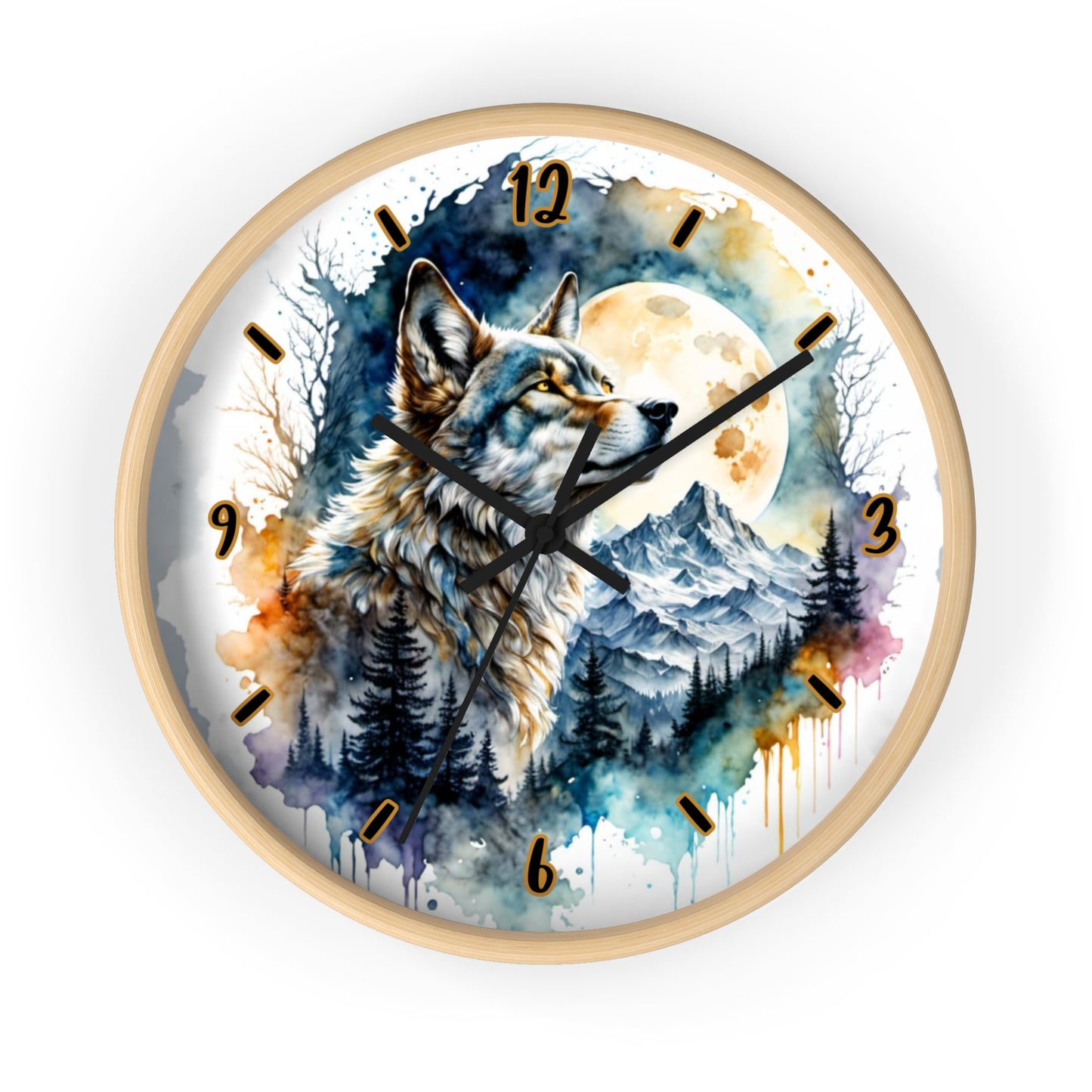 "Moonlit Lone Wolf" Wall Clock