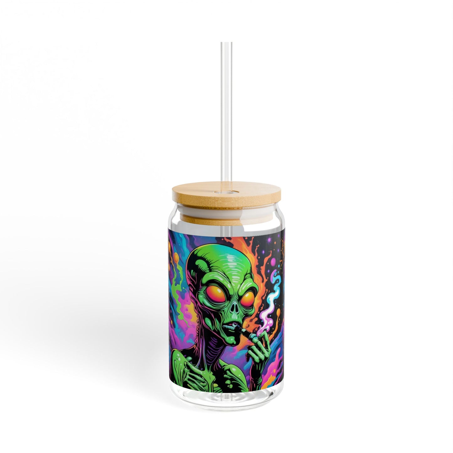 "Groovy Alien Vibes" 16oz Glass Tumbler