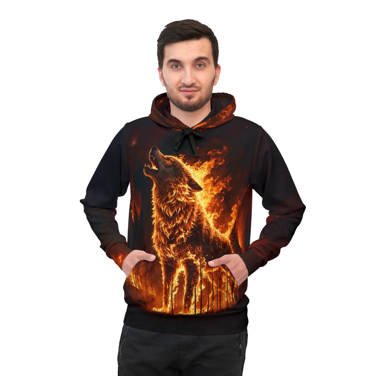 "Blazing Inferno Wolf Spirit" (AOP) Hoodie