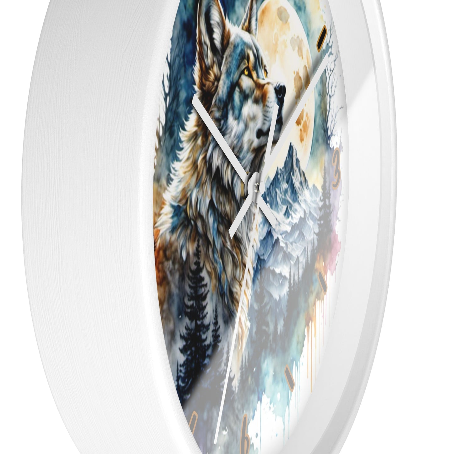 "Moonlit Lone Wolf" Wall Clock