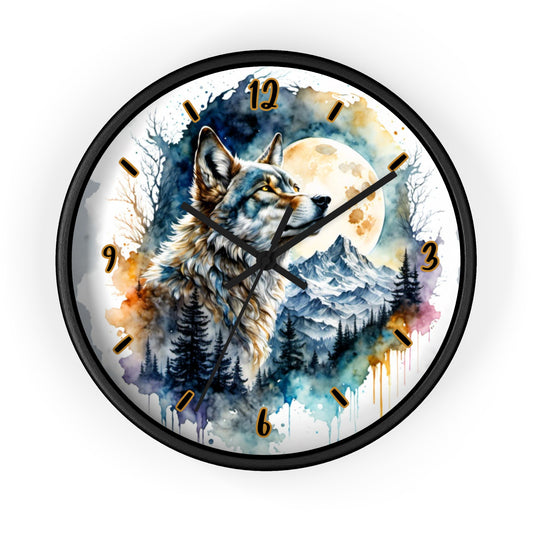 "Moonlit Lone Wolf" Wall Clock