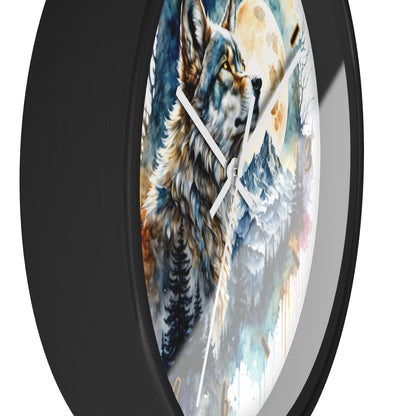 "Moonlit Lone Wolf" Wall Clock