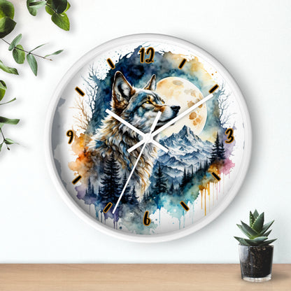 "Moonlit Lone Wolf" Wall Clock