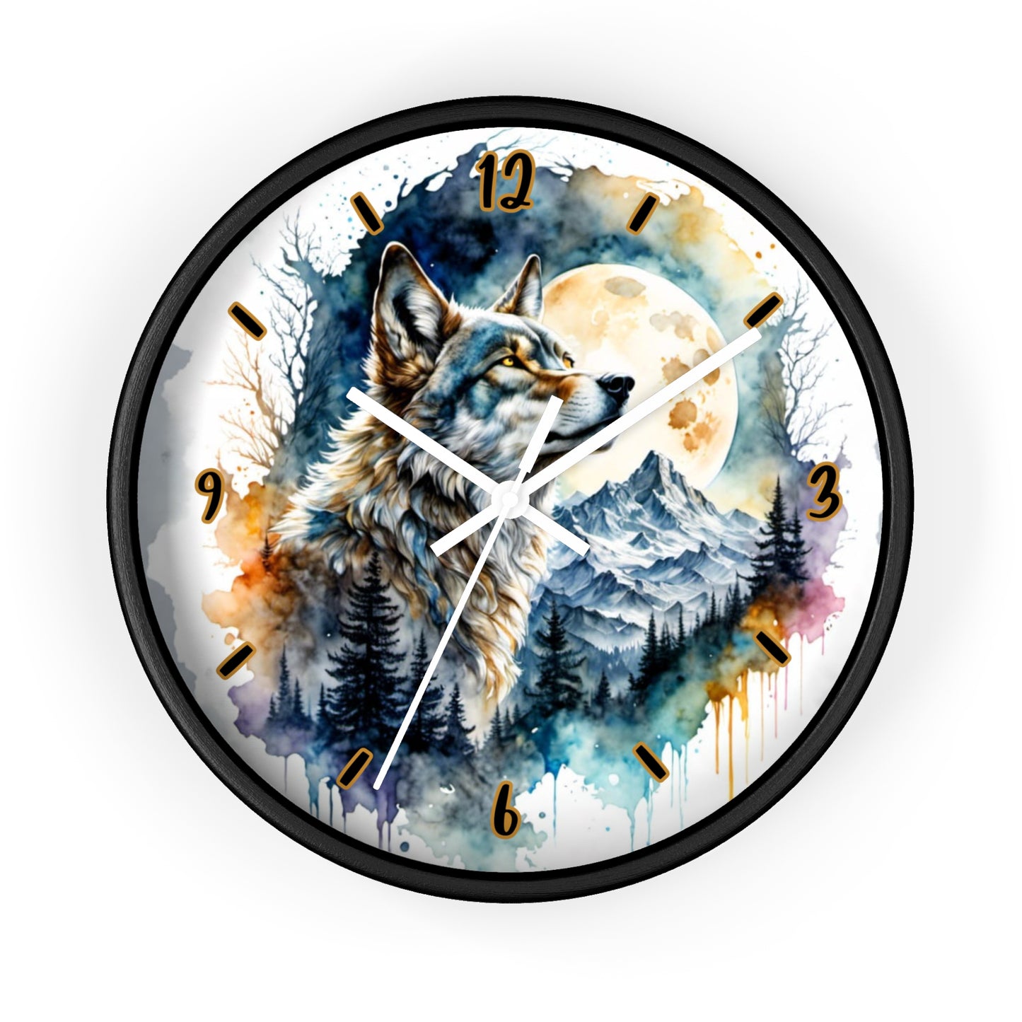 "Moonlit Lone Wolf" Wall Clock