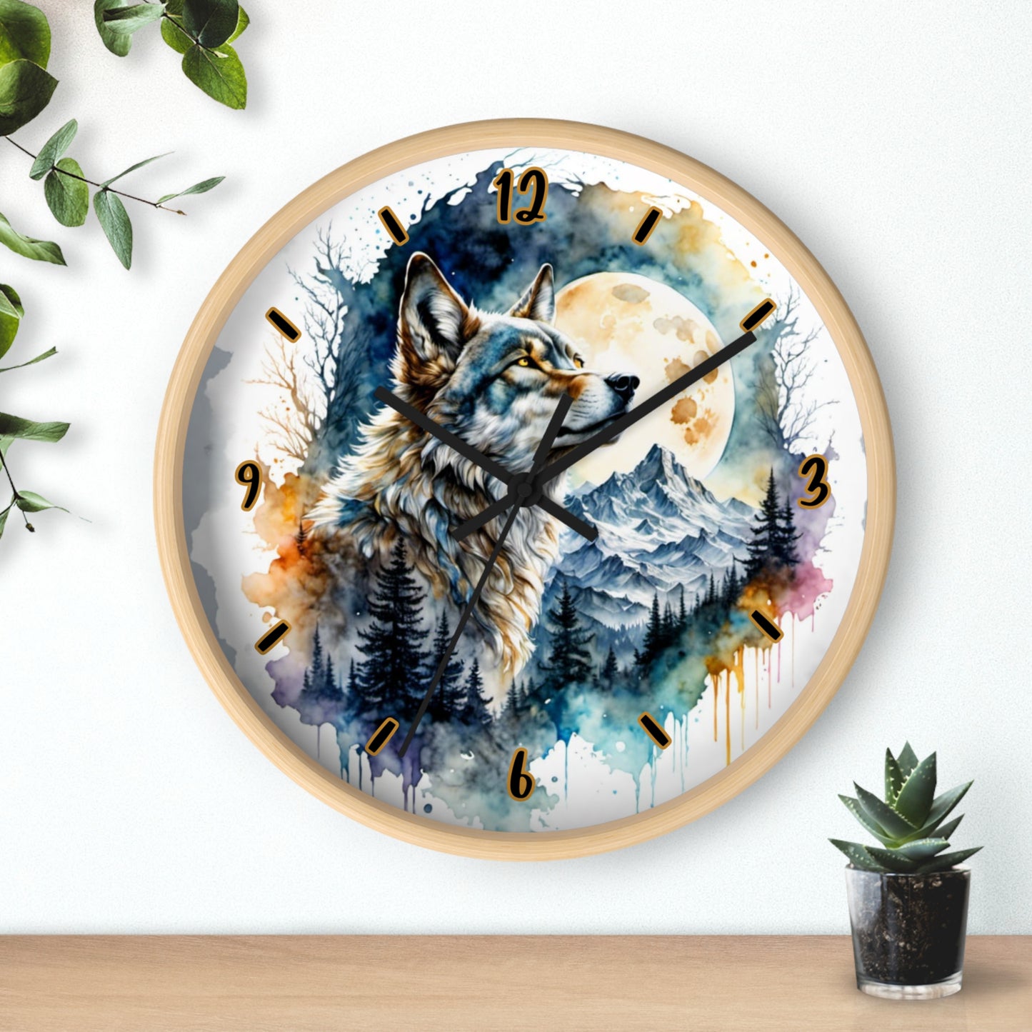 "Moonlit Lone Wolf" Wall Clock