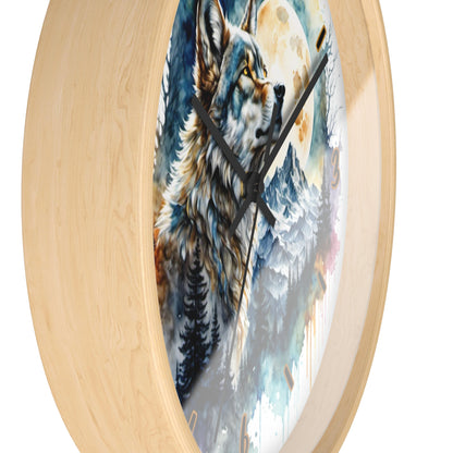 "Moonlit Lone Wolf" Wall Clock