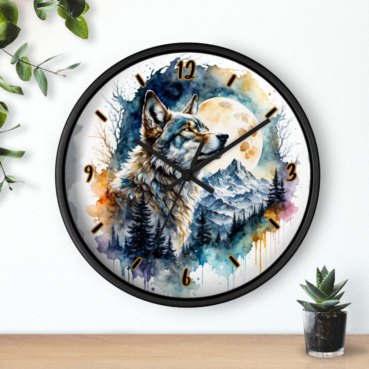 "Moonlit Lone Wolf" Wall Clock