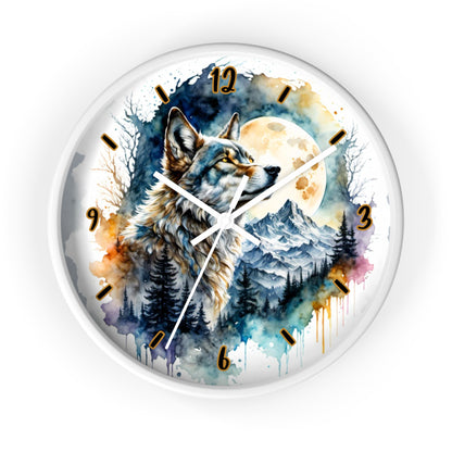 "Moonlit Lone Wolf" Wall Clock